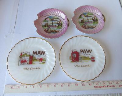 Cute Vintage Anchor Hocking Maw & Paw Ozarks Plates, Canada Lusterware Candy Dishes
