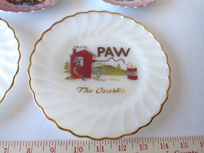 Cute Vintage Anchor Hocking Maw & Paw Ozarks Plates, Canada Lusterware Candy Dishes