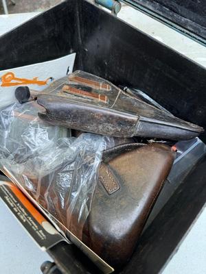 Military Metal Storage Box w Flares, Holsters #126B