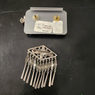Rhinestone Earrings and Brooch