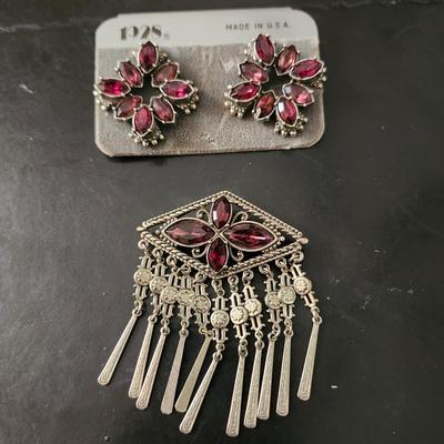 Rhinestone Earrings and Brooch