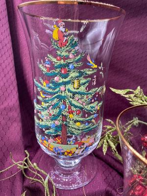 Spode Christmas Tree Hurricane Candle Holders