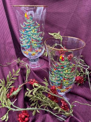 Spode Christmas Tree Hurricane Candle Holders