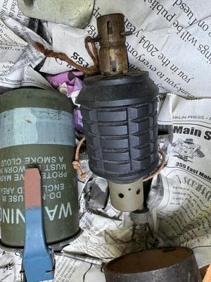 Vintage Wooden Ammo Crate and Inert Explosive Casings #167