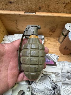 Vintage Wooden Ammo Crate and Inert Explosive Casings #167