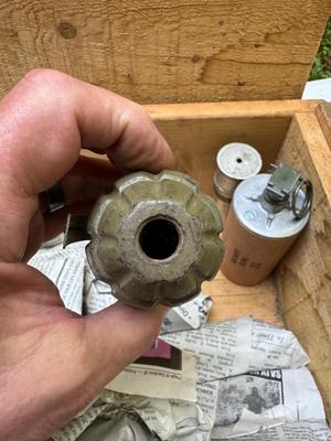Vintage Wooden Ammo Crate and Inert Explosive Casings #167