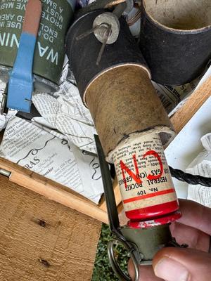 Vintage Wooden Ammo Crate and Inert Explosive Casings #167