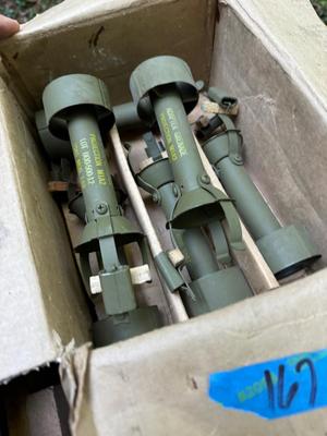 Vintage Wooden Ammo Crate and Inert Explosive Casings #167