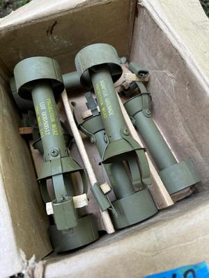 Vintage Wooden Ammo Crate and Inert Explosive Casings #167