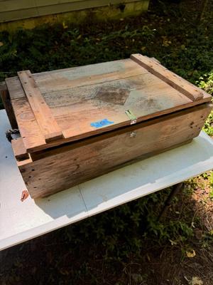 Wooden Ammo Crate with Assorted Powder Funnels for Reloader