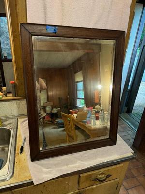 Antique Silver Back Framed Mirror #275B