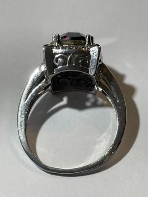 Vintage Amethyst Color Stone & CZ Fashion Silver-toned Ring Size 8.5 in Good Preowned Condition.