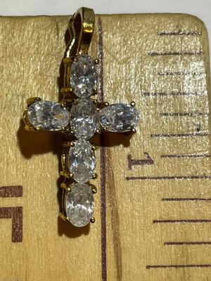 Vintage Gold-tone over Sterling Silver CZ Cross in Good Preowned Condition.