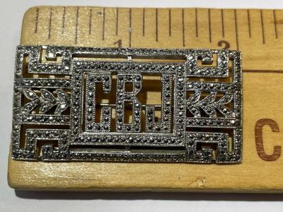 Sterling Silver Antique Art Deco Marcasite Monogram Pin/Brooch 1920's CBJ Initials in Good Preowned Condition.