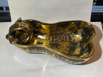 Vintage Stangl Pottery Black & Gold 22K Dish Figural Pear-Shaped Dish in Good Preowned Condition.