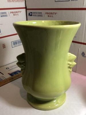 Vintage Large 8" Tall Light Green Glazed Ceramic Stoneware Pottery Vase in VG Preowned Condition.