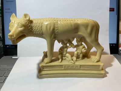 Vintage She-Wolf Resin Statue w/Romulus & Remus Symbol of Rome 1970's 6.75" Long as Pic'd.