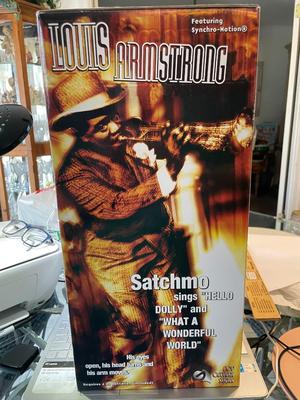 New in Box Louis Vintage Louie Armstrong "Satchmo" Animated Singing Figurine 19" Tall as Pictured.