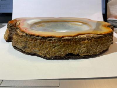 Vintage Geode Ashtray Rust Gold-tone Colors 8" Long x 4.5" Wide in VG Preowned Condition.