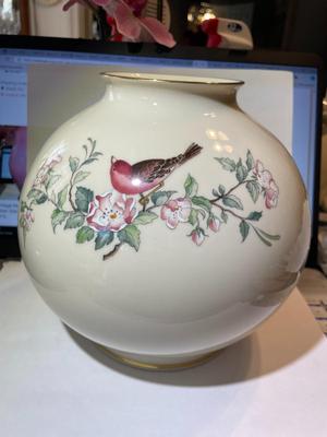 Vintage Scarce Mid-Century Vase Serenade by LENOX 7.5" Wide x 7.25" Tall Discontinued Pattern in VG Preowned Condition.