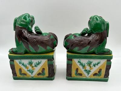 Pair of Chinese Porcelain Foo Dogs