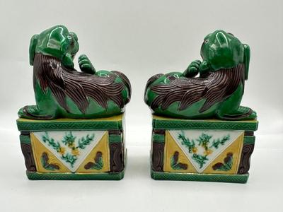 Pair of Chinese Porcelain Foo Dogs