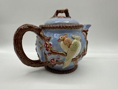 Vintage Teapot-Raised Relief Birds On Branches