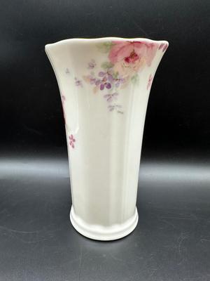 Vintage SIGNED Otagiri Vase Pink Floral Mist Japan Gold Rim Tall Vase