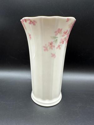 Vintage SIGNED Otagiri Vase Pink Floral Mist Japan Gold Rim Tall Vase