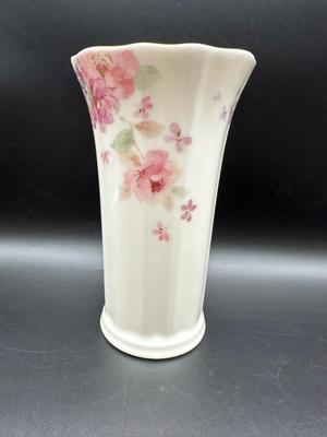 Vintage SIGNED Otagiri Vase Pink Floral Mist Japan Gold Rim Tall Vase