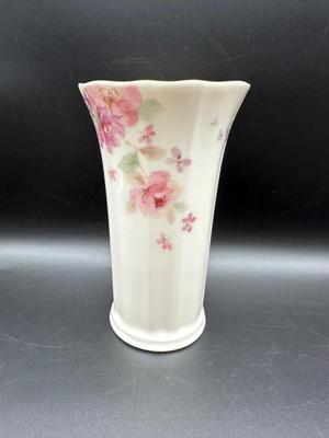 Vintage SIGNED Otagiri Vase Pink Floral Mist Japan Gold Rim Tall Vase