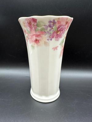 Vintage SIGNED Otagiri Vase Pink Floral Mist Japan Gold Rim Tall Vase