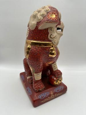 Foo Fu Dog Lion Dragon 24kt Gold Statue Important Asian Japanese Figurine