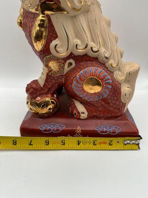 Foo Fu Dog Lion Dragon 24kt Gold Statue Important Asian Japanese Figurine
