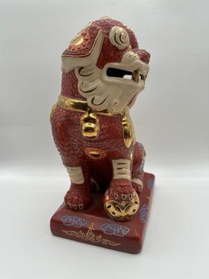 Foo Fu Dog Lion Dragon 24kt Gold Statue Important Asian Japanese Figurine