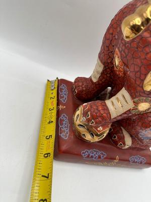 Foo Fu Dog Lion Dragon 24kt Gold Statue Important Asian Japanese Figurine