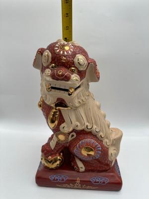 Foo Fu Dog Lion Dragon 24kt Gold Statue Important Asian Japanese Figurine