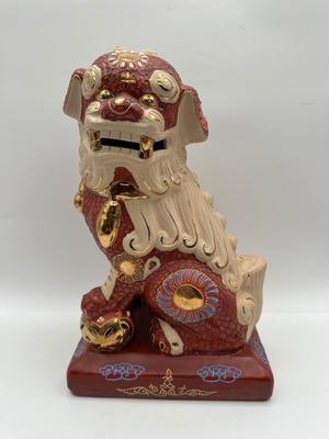 Foo Fu Dog Lion Dragon 24kt Gold Statue Important Asian Japanese Figurine