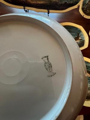 Antique Limoges Hand Painted Fish Platter w/Diver 24-1/2" Long & 12 Plates 9" in Diameter in Great Condition.