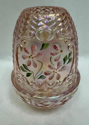 Fenton Fairy Lamp Pink with Pink Flowers