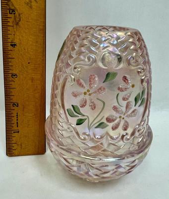 Fenton Fairy Lamp Pink with Pink Flowers