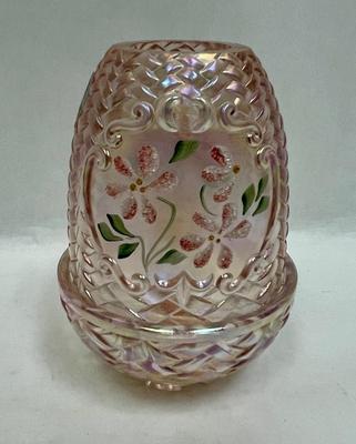 Fenton Fairy Lamp Pink with Pink Flowers