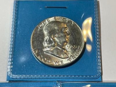 LOT OF (3)-1955 BU CONDITION "BUGS BUNNY" VARIETY FRANKLIN SILVER HALF DOLLARS AS PICTURED.