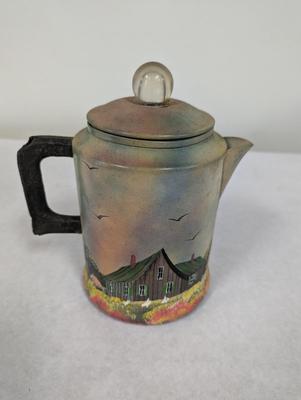 Hand Painted Comet Aluminum Coffee Pot