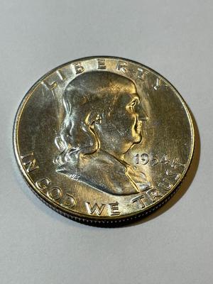 SCARCE 1954-S BU CONDITION "BUGS BUNNY" VARIETY FRANKLIN SILVER HALF DOLLARS AS PICTURED.