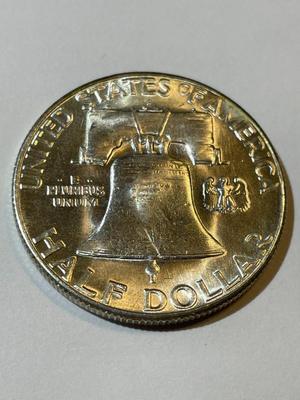 SCARCE 1954-S BU CONDITION "BUGS BUNNY" VARIETY FRANKLIN SILVER HALF DOLLARS AS PICTURED.