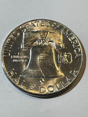 1955 UNCIRCULATED CONDITION CLEANED "BUGS BUNNY" VARIETY FRANKLIN SILVER HALF DOLLARS AS PICTURED.