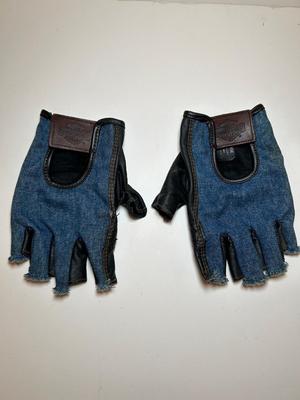 Lot K. Leather and Denim Riding Gloves. sz Lg