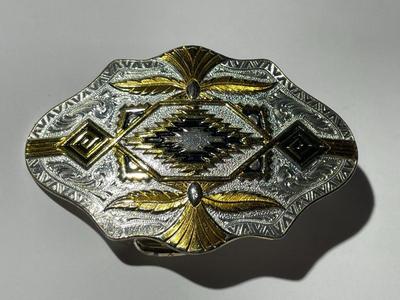 Vintage Montana Silversmiths Southwest Style Silvered Two-tone Metal Belt Buckle as Pictured.