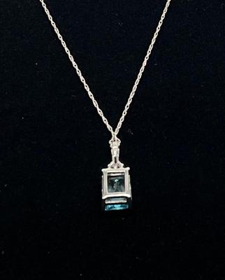 Necklace and Pendent stamped 10K, aqua stone w/3 diamonds